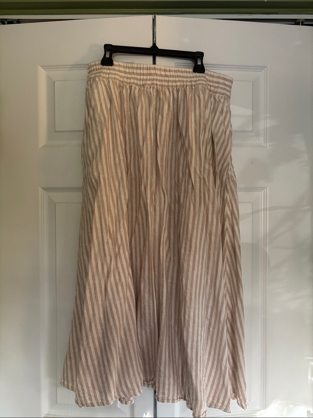 a new day Beige and White Striped Midi Skirt